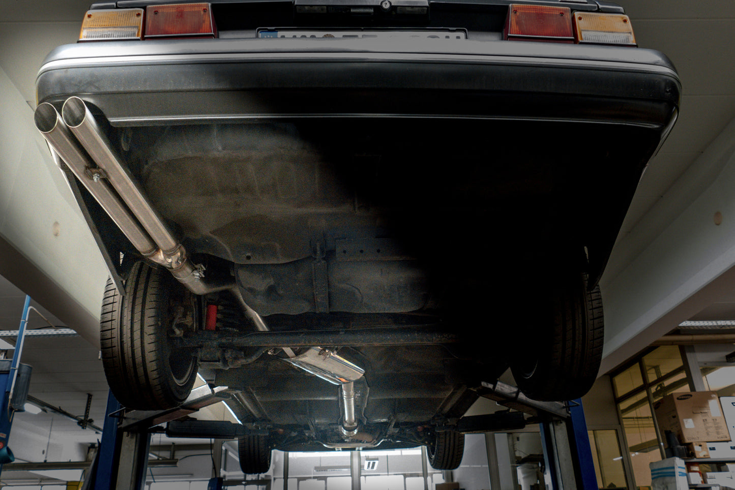 Heuschmid Edelstahl Doppelrohr-Auspuffanlage inkl. Flammrohr für Saab 900 Turbo mit Kat